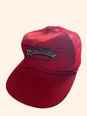 Vintage Style Red Trucker Hat Manitoulin Transport Snapback Rope Cap